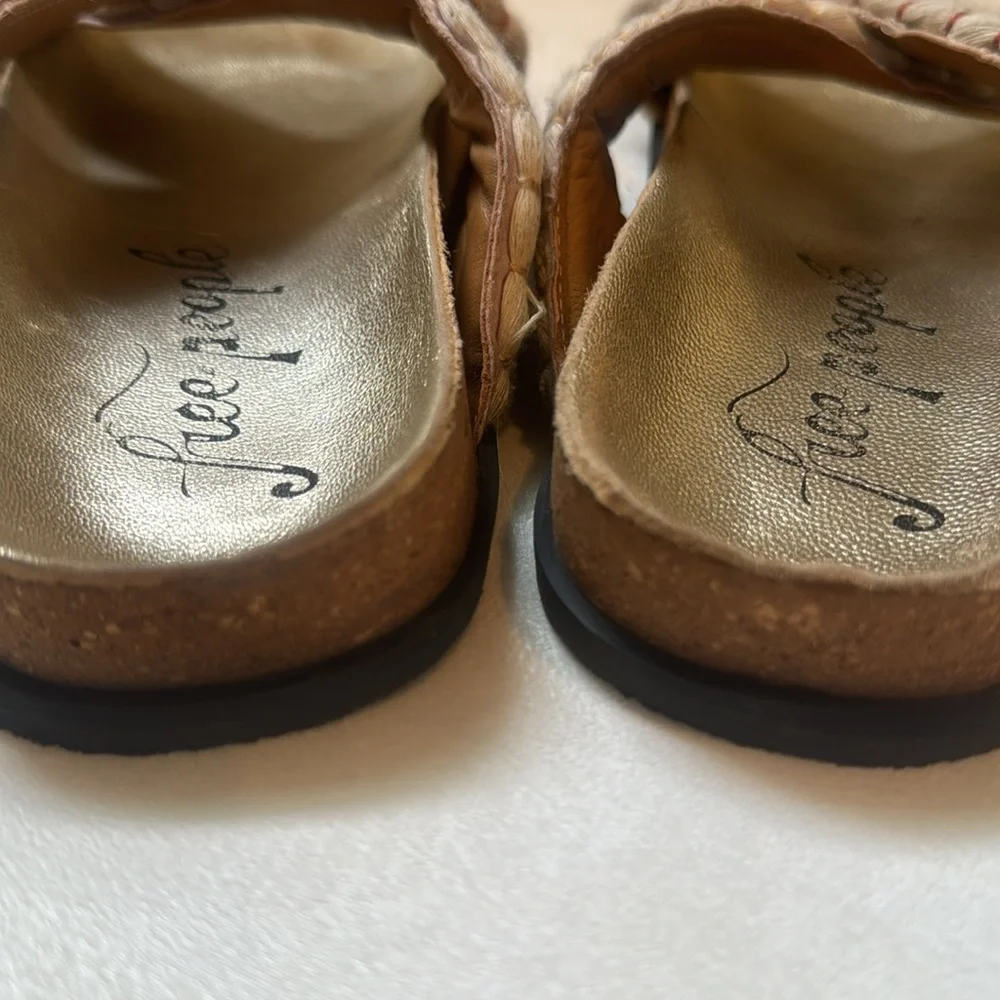 Free People Embroidered Cream and Gold Crossband Sandals boho beachy